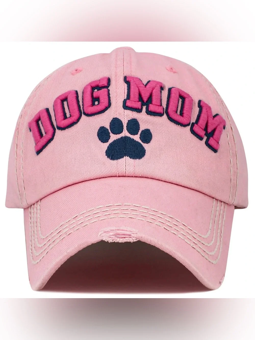 Dog Mom Pink Baseball Cap with Paw Embroidery